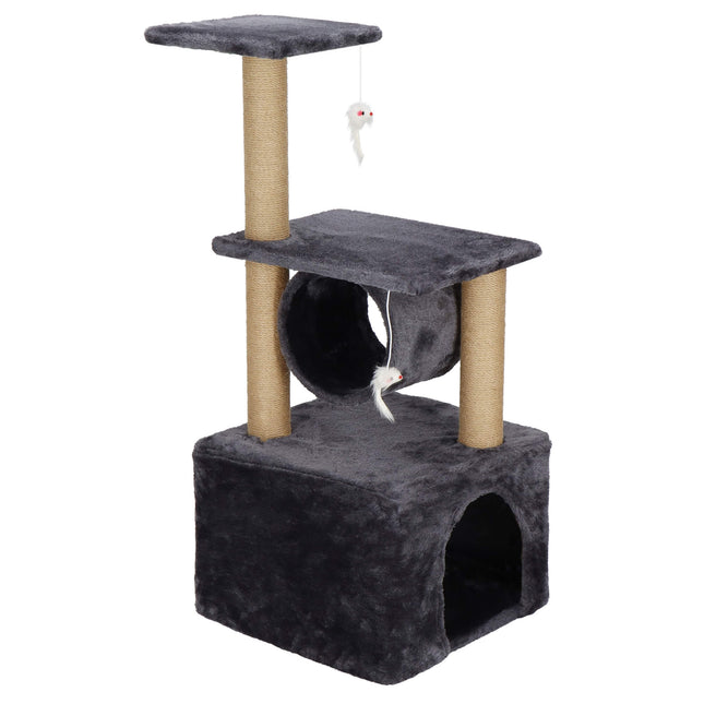 Krabpaal - 3 Etages - Voor Katten - Toren - Meubelbescherming - 31 x 31 x 62 cm - Grijs/ Beige
