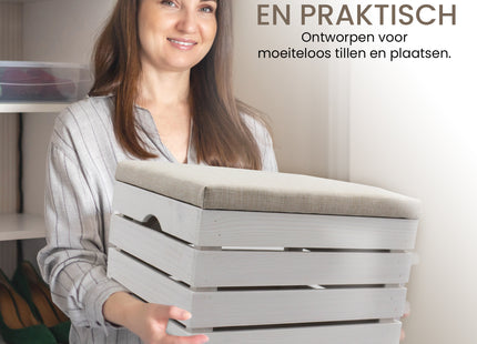 Speelgoedkist - Opbergkist - Zitbank - Schoenbank - Speelgoedbank - Speelgoedopberger - Opbergkoffer - Poef - Wit - Hout - 42 X 50 X 33 Cm
