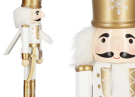 Notenkraker Kerst | Houten Soldaat | Kerstversiering | Goud/Wit | 30 cm