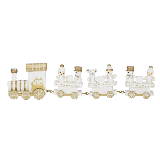 Kerstdecoratie - Trein - Hout - Wit - Goud
