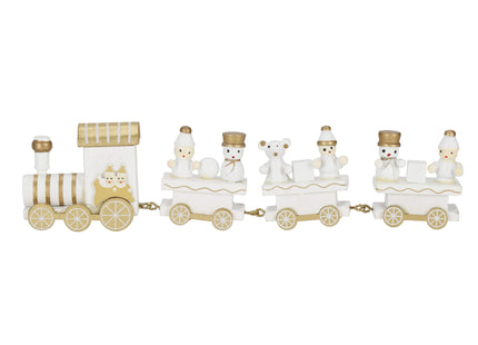 Kerstdecoratie - Trein - Hout - Wit - Goud