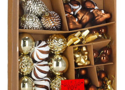 Kerstballen | 47 Stuks | Bruin/Wit/Goud