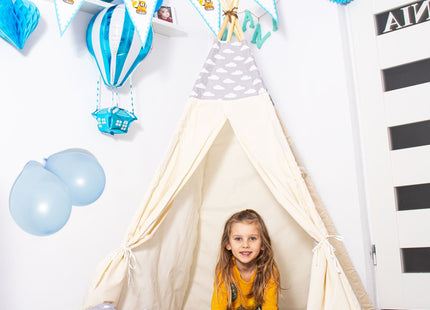 Tipi Tent | Wigwam Speeltent | 120x100x180 cm | Met Mat en Kussens | Naturel Grijs | Wolken