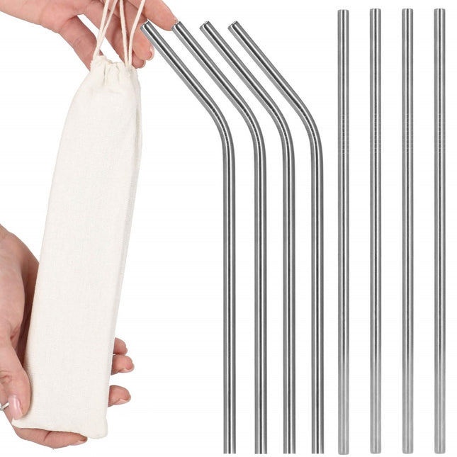 Metalen Rietjes | Herbruikbaar | RVS | Inclusief Etui & Reinigingsborstels | 8 Stuks | Zilver