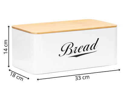 Broodtrommel Voor Op Het Aanrecht - Broodmand - Metaal - Bamboe Deksel - Wit - 30 X 23 X 13 CM