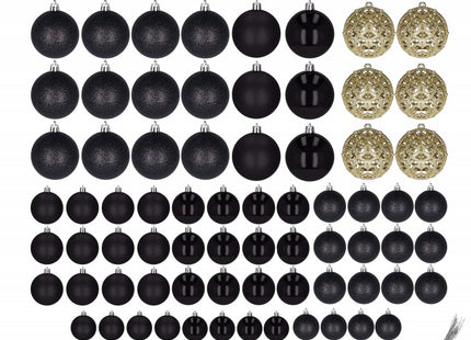 Kerstballen | 100 Stuks | Zwart Tinten/Goud