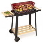 Houtskool barbecue -Op Wielen - BBQ - Asopvangbak - Kunststof - RVS - Zwart - Rood - Houtlook - 5 Standen