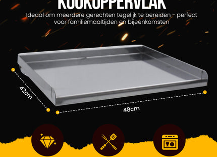 Bakplaat - Grillplaat - Plancha - Bakplaat voor BBQ Grill - BBQ -  RVS - Zilver -  48 - 42 Cm