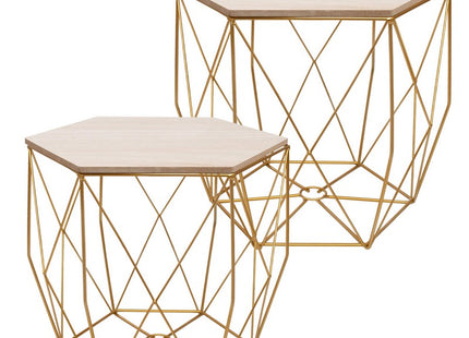 Salontafel | Salontafel Set | Rond | 3-Delig | Goud/Hout