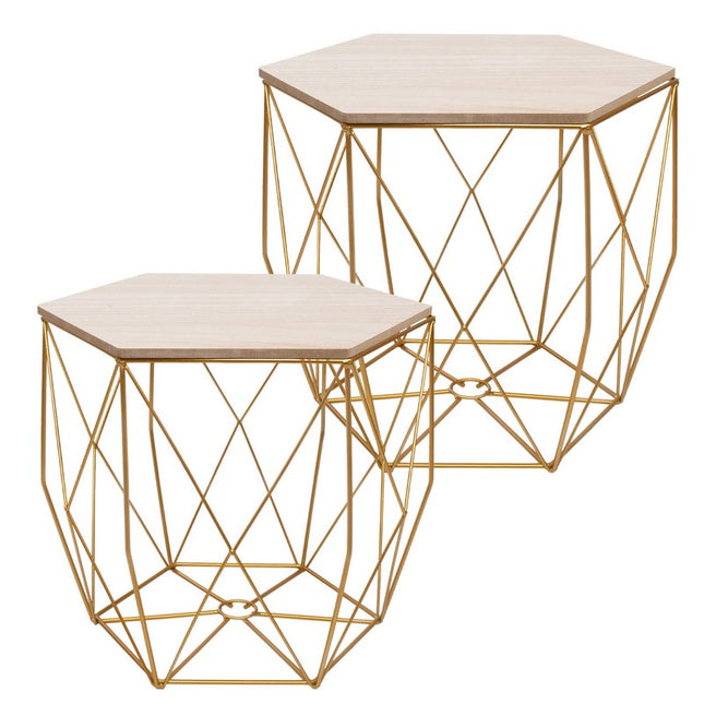 Salontafel | Salontafel Set | Rond | 3-Delig | Goud/Hout