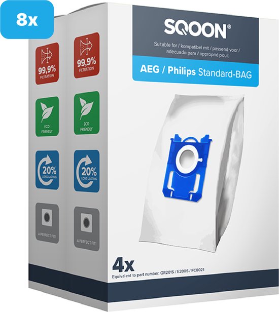 SQOON® Stofzuigerzakken geschikt voor AEG / Electrolux / Philips Standard-BAG | 8 stuks