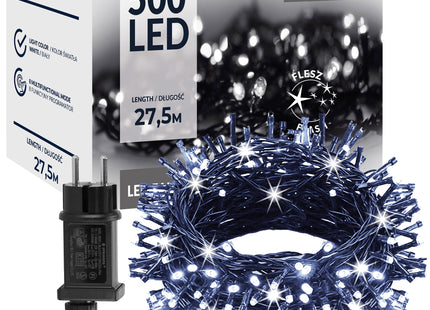 IJspegel Verlichting | 25 m + 2.5 m Snoer | 500 LED | Koel Wit | Inclusief Flitsfunctie | Zwart