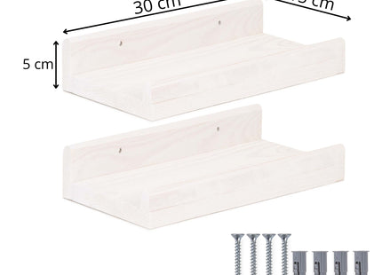Wandplank - Boekenplank - Ophangbaar - Kruidenplank- Wit- Grenenhout - 10 Kg - 30 cm - 2 Stuks