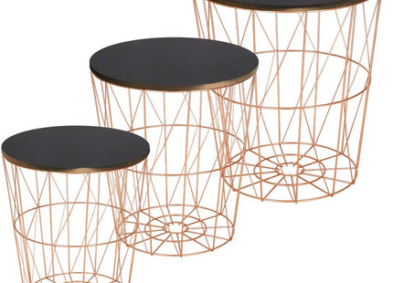 Salontafel | Salontafel Set | Rond | 3-Delig | Koper/Zwart