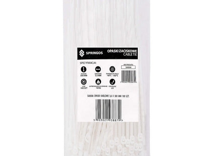 Kabelbinders | Tie Wraps | Tyraps | Tie Rips | 300 x 3.6 mm | 100 Stuks | Wit