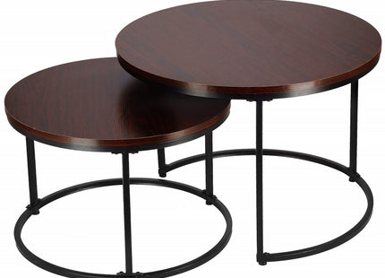 Salontafel | Salontafel Set | Rond | 2-Delig | Zwart/Donkerbruin