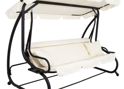 Schommelbank | 3-zits | Waterafstotend | Inclusief 2 Kussens | Verstelbare Luifel | Met klamboe | 243 x 120 x 160 cm | Crème