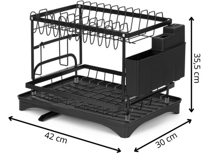 Afdruiprek - 2 Laags - Staal - Kunststof - Zwart - 42 x 30 x 35,5 cm