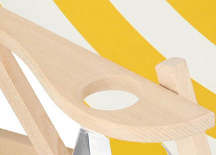 Ligbed | Strandstoel | Ligstoel | Verstelbaar | Armleuningen | Beukenhout | Handgemaakt | Geel/Wit