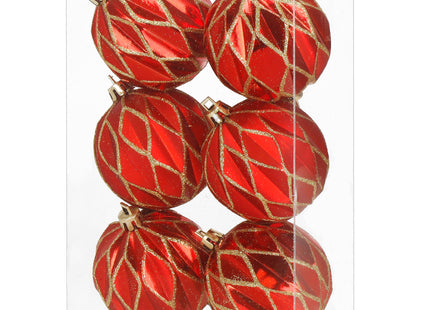 Kerstballen | 6 Stuks | 12 cm | Rood/Goud