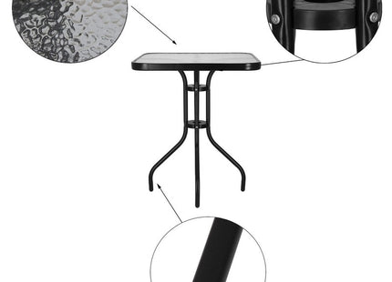 Tuintafel | 60 x 60 x 70 cm | Buitentafel | Bijzettafel Buiten | Metaal | Gehard Glas | Vierkant | Zwart