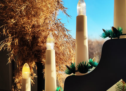 LED Kaarsenbrug | Batterijen | Hout/Wit | Warm Wit
