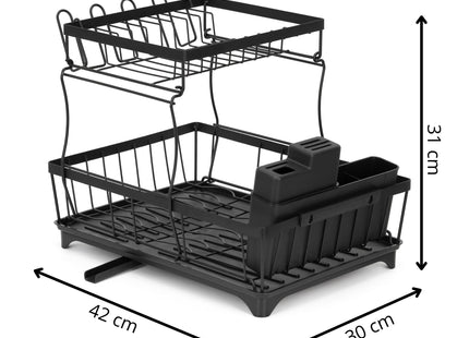 Afdruiprek - 2 Laags - Staal - Kunststof - Zwart - 42 x 30 x 35,5 cm