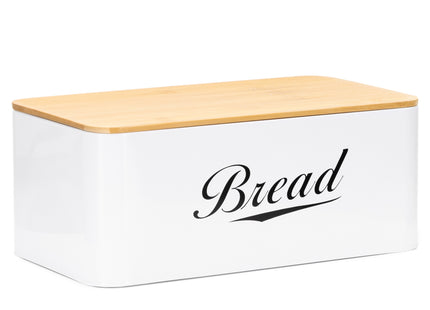 Broodtrommel Voor Op Het Aanrecht - Broodmand - Metaal - Bamboe Deksel - Wit - 30 X 23 X 13 CM