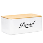 Broodtrommel Voor Op Het Aanrecht - Broodmand - Metaal - Bamboe Deksel - Wit - 30 X 23 X 13 CM