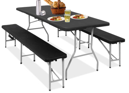 Picknick Tafel Met Bankjes - Campingtafel - Campingset - Tafel - Bankjes - Opvouwbaar - Zwart - 180 x 74 x 74 cm