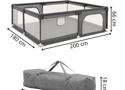Kinderbox - Grondbox - Speelbox - Inklapbaar - Opvouwbaar - Antislip -Grijs - 200x180x66 cm