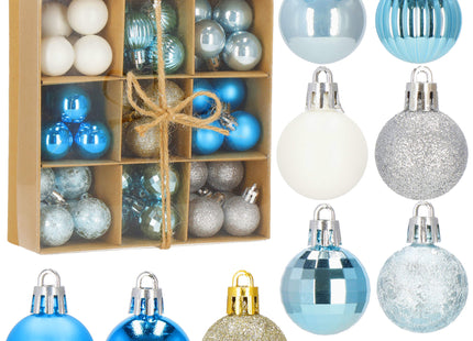 Kerstballen | 54 Stuks | 3 cm | Blauwtinten/Crème/Goud/Zilver