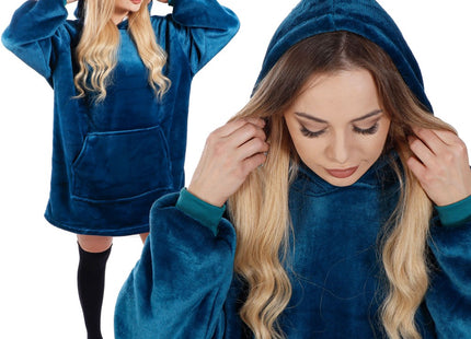 Hoodie Deken - Deken Met Mouwen - One Size - Blauw