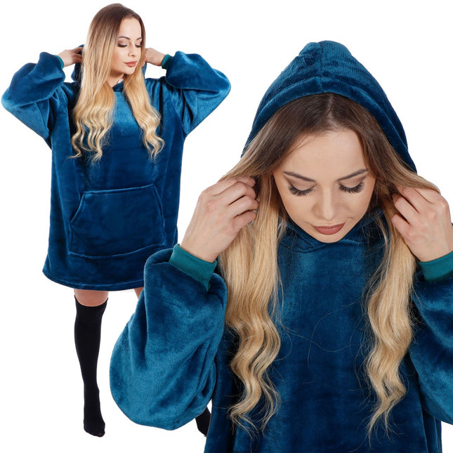 Hoodie Deken - Deken Met Mouwen - One Size - Blauw
