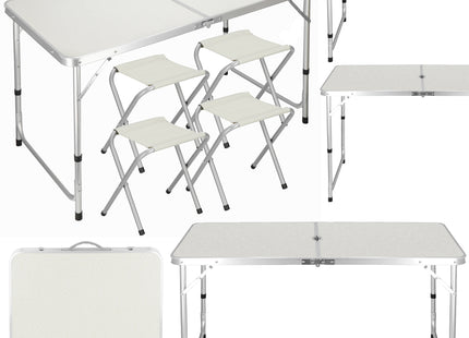 Campingtafel - Vouwtafel - Inklapbaar - Verstelbaar - Inclusief Stoelen - 60 x 120 x 71 - Wit