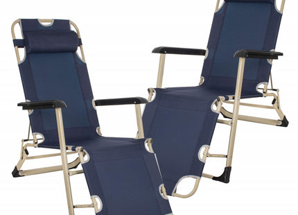 Tuinstoelen | Ligstoel | Ligbed | Verstelbaar | Hoofdsteun | 2 Stuks | Marineblauw/Crème