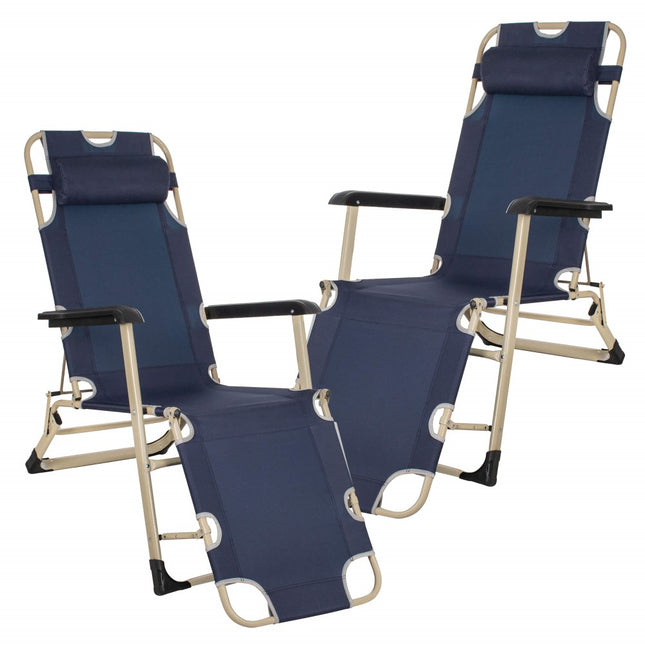 Tuinstoelen | Ligstoel | Ligbed | Verstelbaar | Hoofdsteun | 2 Stuks | Marineblauw/Crème