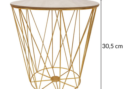 Salontafel | Salontafel Rond | Bijzettafel | 1 Stuk | 30,5 cm | Goud/Licht Hout