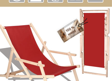 Ligbed | Strandstoel | Ligstoel | Verstelbaar | Arm Leuning | Beukenhout | Handgemaakt | Bordeaux Rood