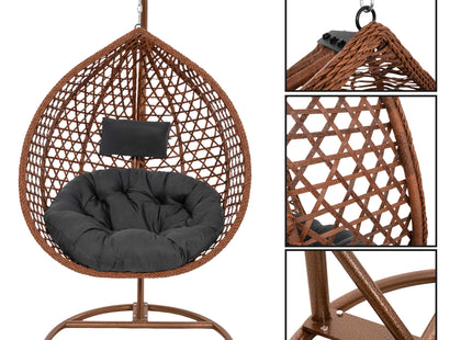 Hangstoel | Egg Hangstoel | XXL 125 cm | Inclusief Standaard & Kussen | Bruin/Rotan