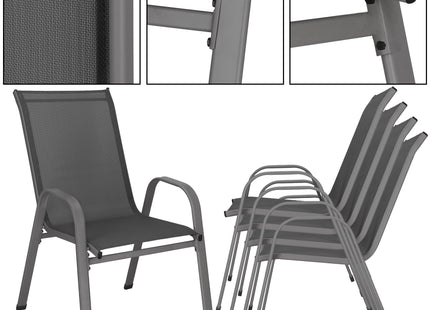 Tuinstoel | Tuinstoelen | Tuinstoel Buiten | Staal | Textiel | 4 Stuks | 120 Kg | Donkergrijs