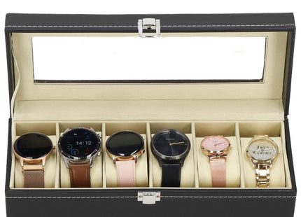 Horlogedoos - Horlogebox - Horlogeopberger -  Suède - Zwart - Creme - 6 Horloges
