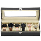 Horlogedoos - Horlogebox - Horlogeopberger -  Suède - Zwart - Creme - 6 Horloges