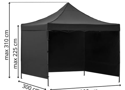 Partytent - 300x300xcm - Hoogte Verstelbaar - PVC - Polyester - Harmonica- Frame - Zwart