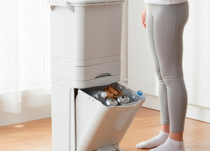Prullenbak - Afvalbak - Vuilnisbak - Vuilbak - Op Wielen - Afvalscheidingsbakken -  3 Delig - 42 Liter - 83,5 x 42 x 28,5 Cm - Wit