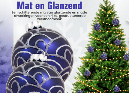 Kerstballen Glas | 4 Stuks | Glas | Donkerblauw | Zilver | Ø 75 mm