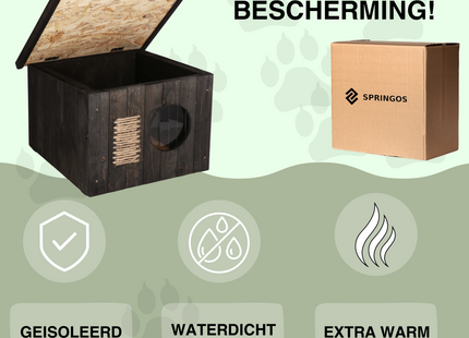 Kattenhuis - Geïsoleerd - Voor Buiten - Weersbestendig - 58 X 49,5 X 36 CM - Zwart