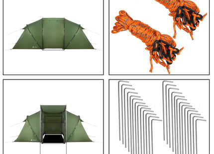 Tunneltent |Kampeertent | Tent | Waterdicht | 4 Persoons | 2 Slaapkamers | Groen | 460 x 200 x 245 cm