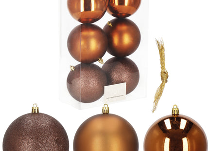 Kerstballen | 6 Stuks | 10 cm | Bruin