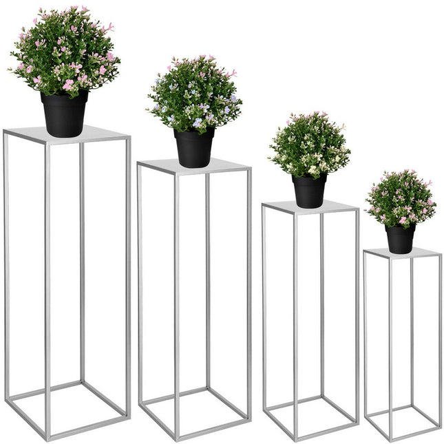 Plantenzuil | Plantentafel | Planten Etagère | Set van 4 | Metaal | Zilver
